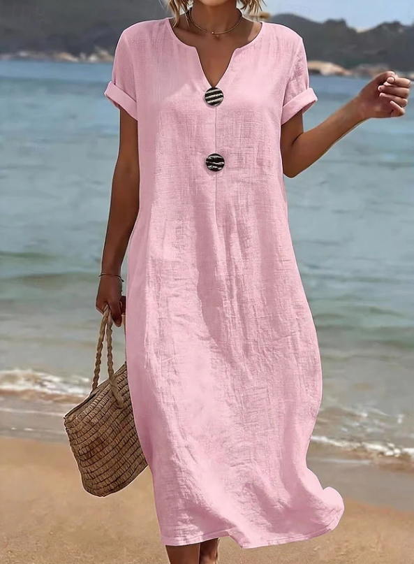 Elegant women's casual button beach maxi dress. Ideal for summer, resort wear, or a relaxed day out.