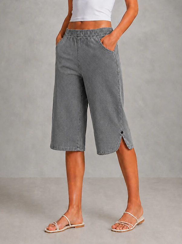Women's stretchable wide-leg capri pants. Comfortable, stylish, and versatile for casual wear or travel.