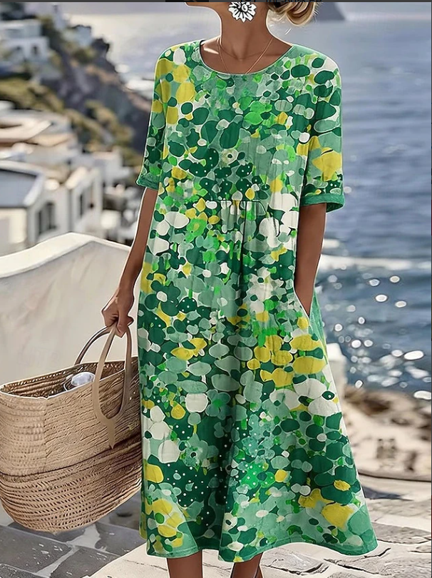 Elegant women's casual floral boho maxi dress with a flowy silhouette, ideal for summer fashion, vacation, or beachwear.