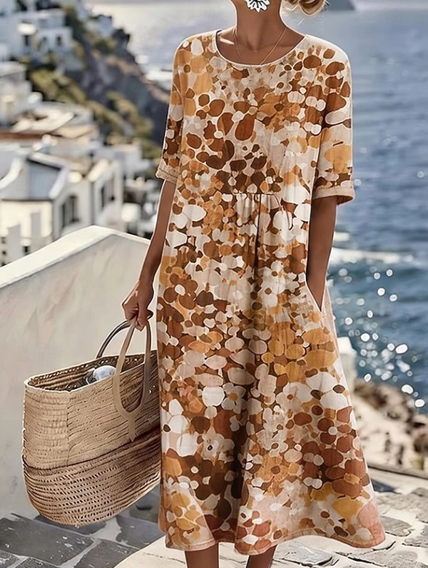 Comfortable women's floral boho maxi dress, versatile for casual wear, summer fashion, vacation, or beach elegance.