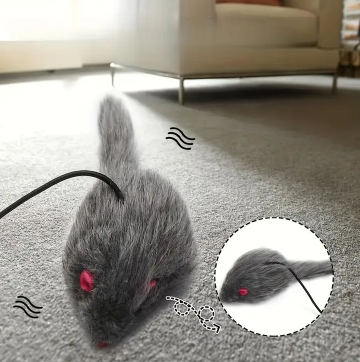 Engaging cat toy with a mouse attached to a string, designed for pet play and feline enrichment.