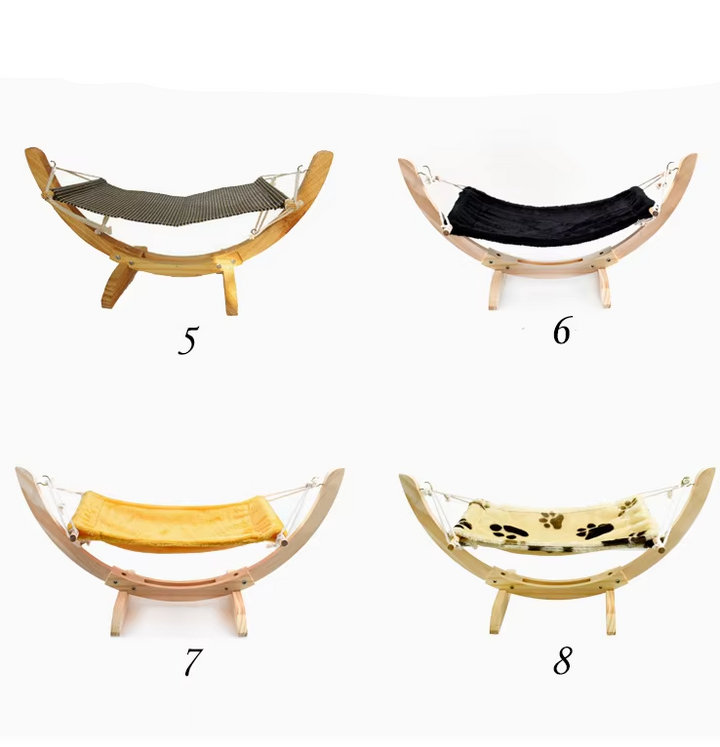 Stylish leopard print soft cat hammock cover for wooden beds. Washable & durable pet comfort for your feline.