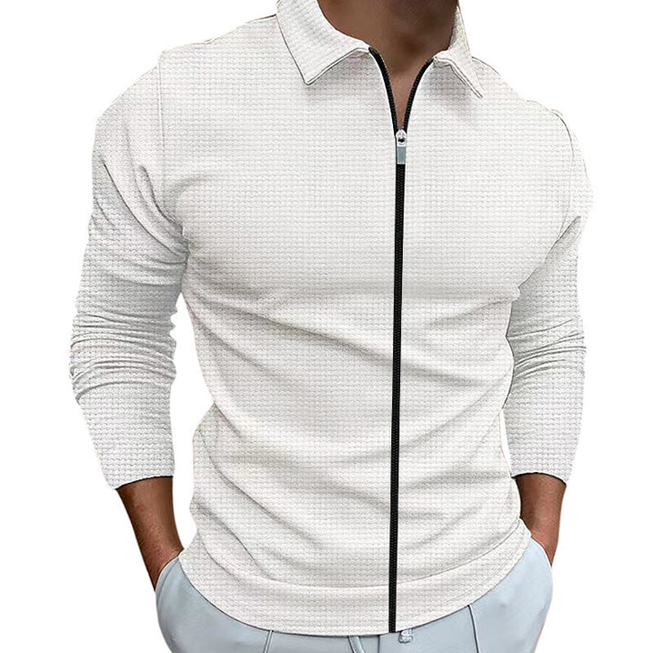 Soft, comfortable men's zip-up casual shirt. Long sleeve design for elegant everyday wear and style.