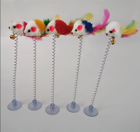 Fun springy mouse cat toy with suction cup. Encourages active play & enrichment for cats & kittens.