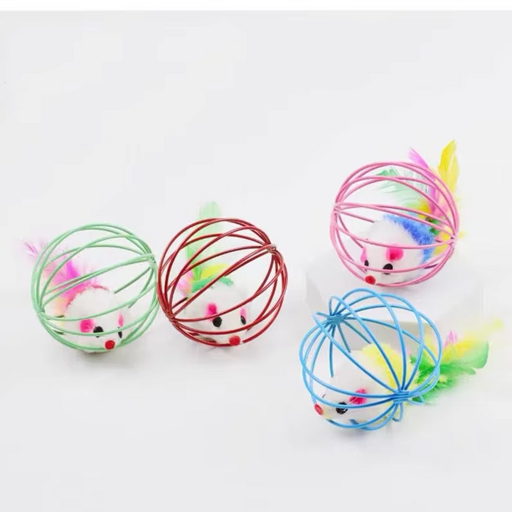 Mental stimulation & exercise with this interactive feather tail mouse in a cage for cats.