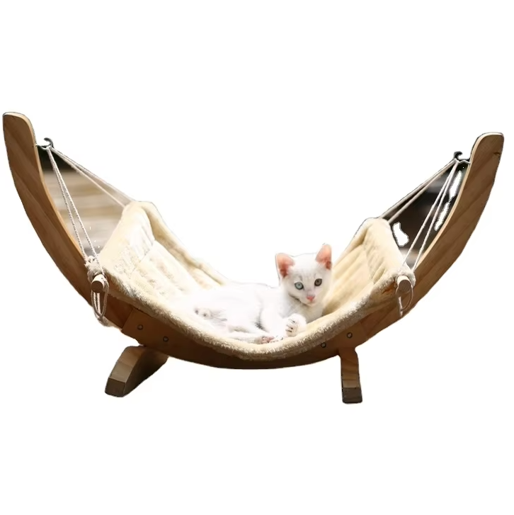 Soft washable leopard print cat hammock cover for wooden pet beds, durable feline comfort.