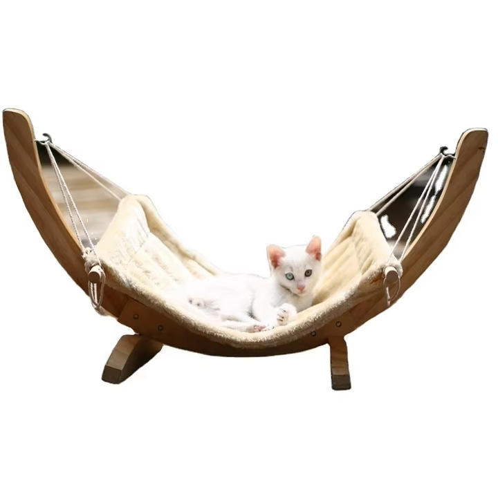Soft washable leopard print cat hammock cover for wooden pet beds, durable feline comfort.