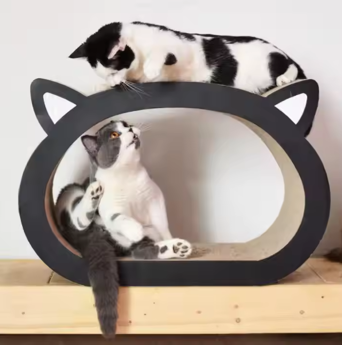 Cozy cat lounger bed & scratch post, modern pet furniture for comfortable sleep & active play.