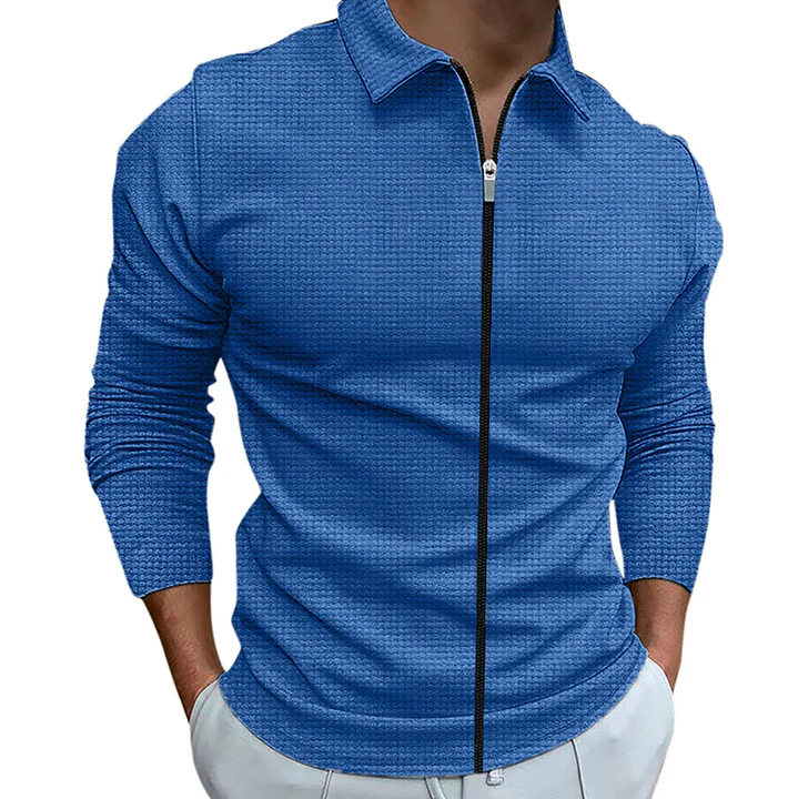 Elegant men's zip-up long sleeve casual shirt for effortless comfort and everyday style.