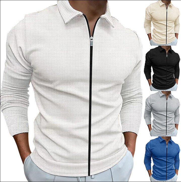 Versatile men's elegant long sleeve zip-up shirt. Casual comfort meets modern style for everyday fashion.