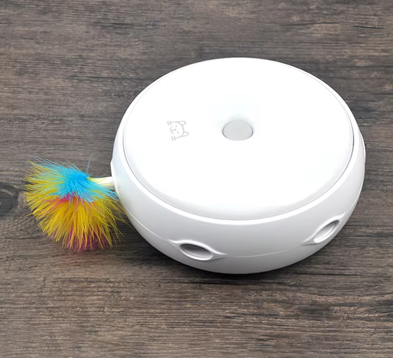 Interactive automatic cat toy featuring a spinning rainbow feather, perfect for stimulating feline play & enrichment.