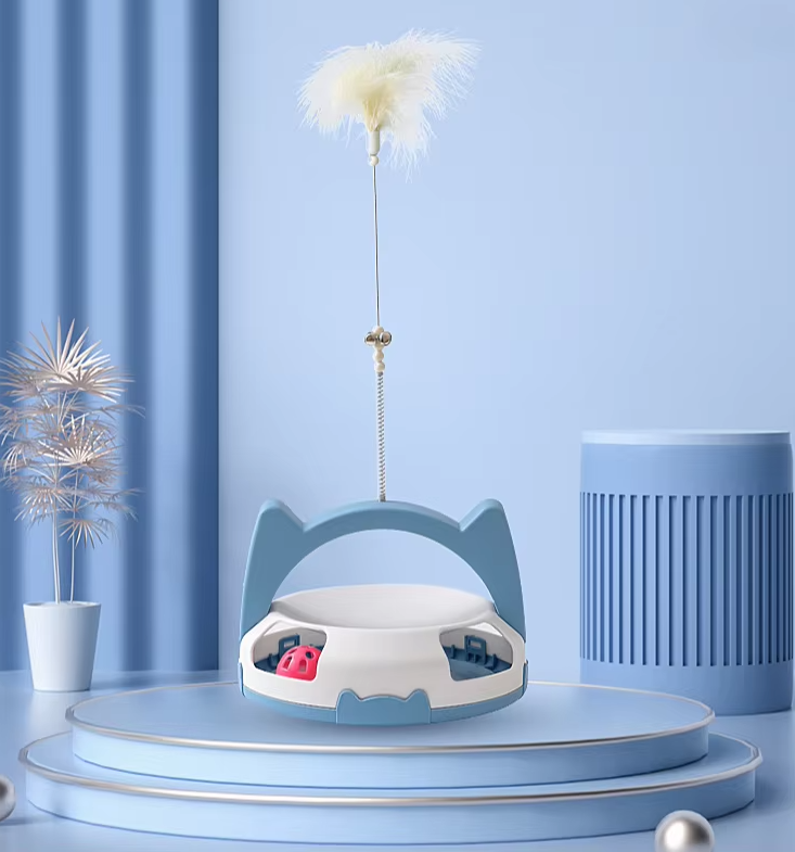 Feline enrichment interactive toy: rolling ball with feather for indoor cats' active play & entertainment.