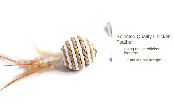 Interactive cat toy set with natural feathers & bells for bonding playtime with your beloved pet.