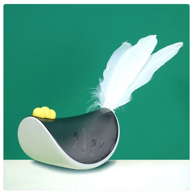 Feather cat toy & treat dispenser stimulating interactive play for playful cats and kittens. Durable pet supply.