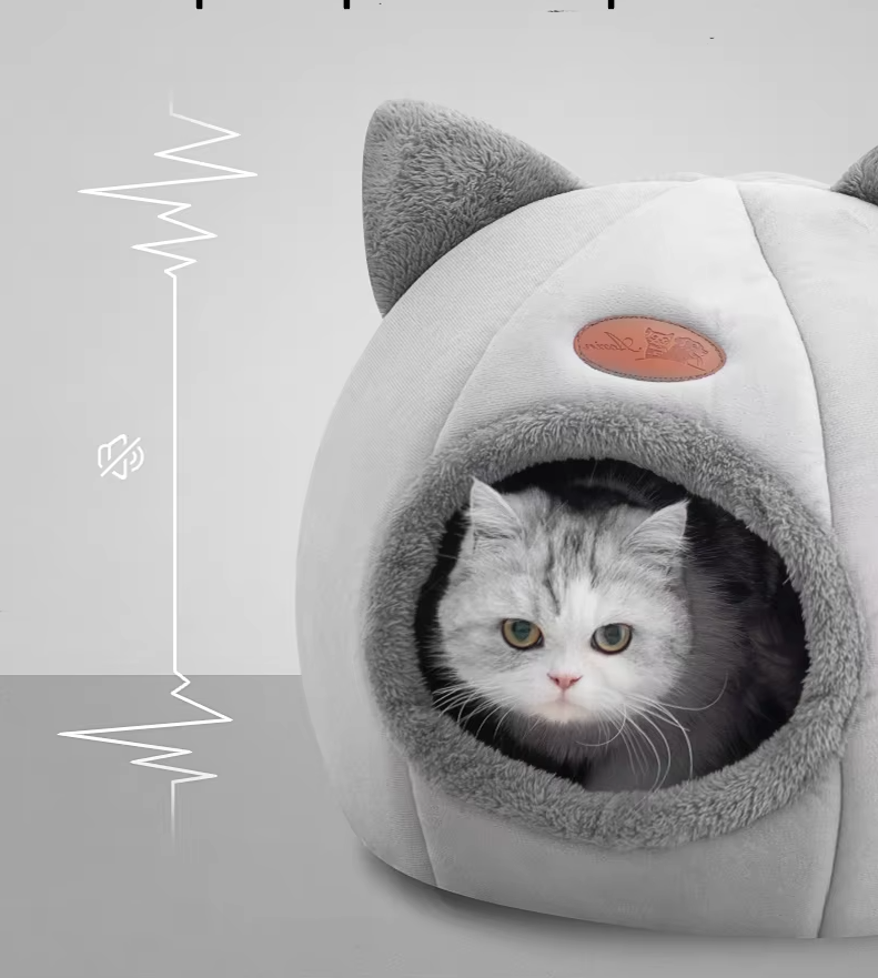 Cuddly black pet cat bed, a warm house with a washable, removable cushion for comfort. [[lstfy-media:2]]