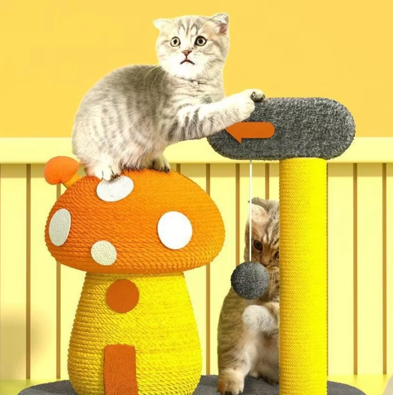 Interactive cat toy scratching post for feline enrichment & exercise. Durable pet furniture with unique design.
