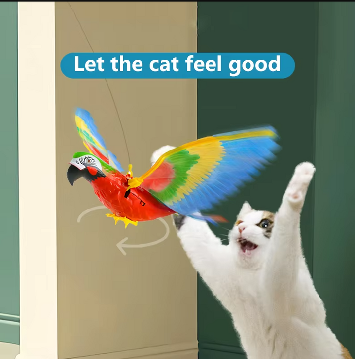 Suspended flying eagle cat toy, an interactive pet enrichment toy for playful cats.