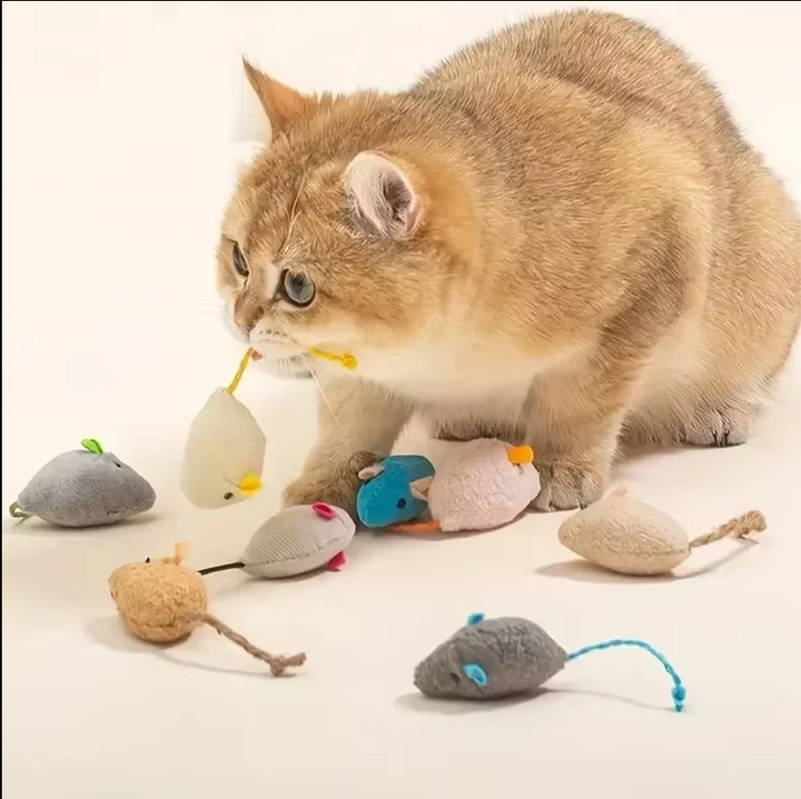 Set of 3 plush mouse cat toys, soft and durable for interactive feline play and hunting instinct enrichment.