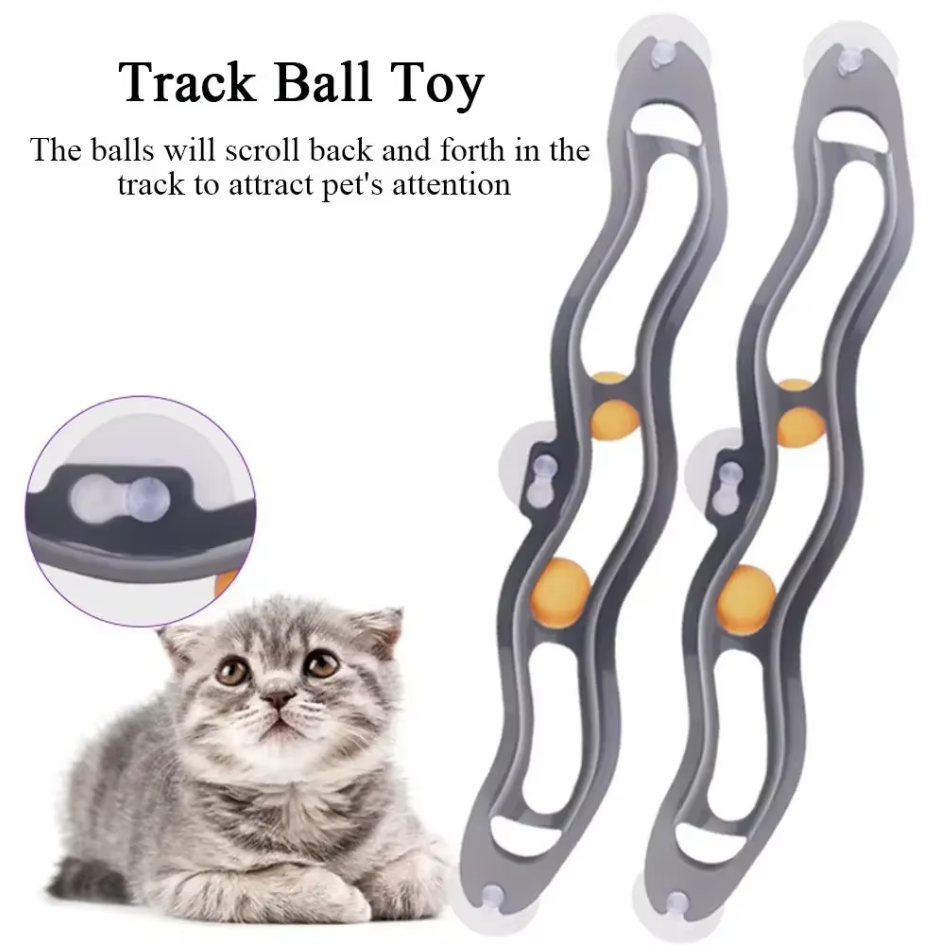 Window Ball Track Cat Toy with suction cups for secure, engaging feline playtime & exercise.
