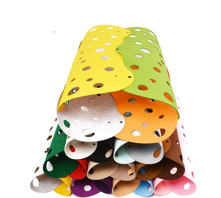 Two cats enjoying their flexible felt tunnel, using peek-a-boo holes for interactive fun.