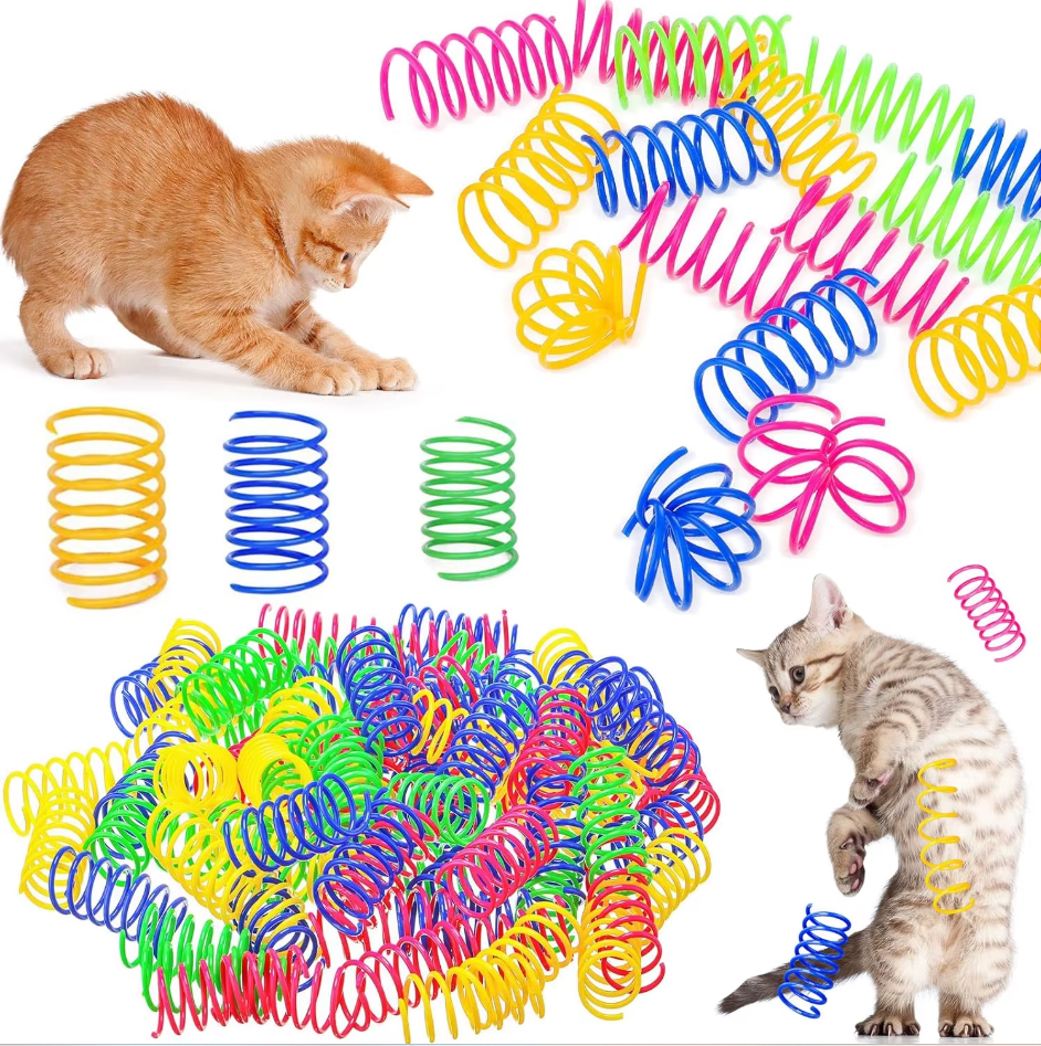 Colorful spiral feather spring cat toy 12-piece set. Interactive & bouncy for feline play & kitten fun.