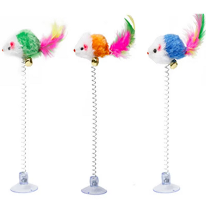 Engaging interactive cat toy with a playful spring mouse. Suction cup secures for solo pet play.
