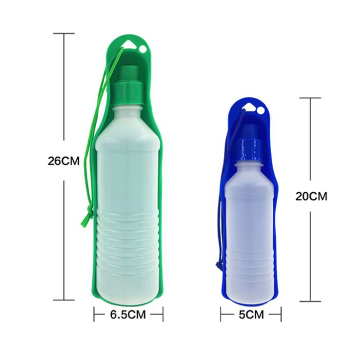 Leak-proof portable dog water bottle with built-in bowl, ideal for travel & outdoor adventures.