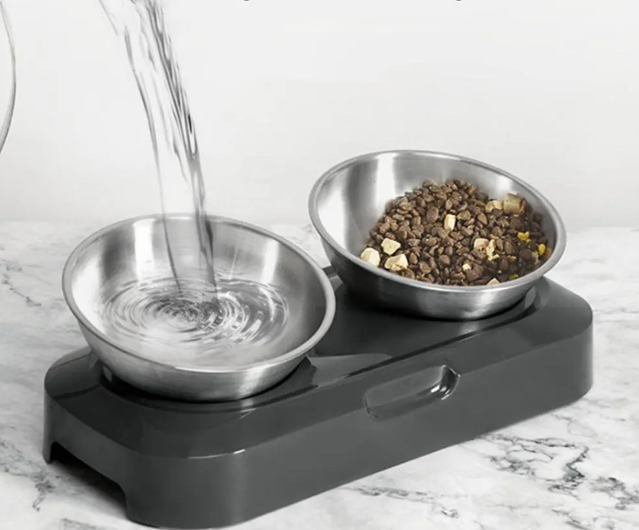 Promotes better digestion with elevated double cat bowls. Stainless steel, ideal pet food & water station.