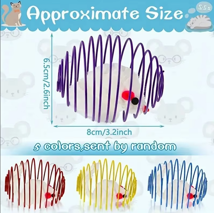Multi-pack interactive spiral mouse cat toy set. Perfect for indoor feline hunting, play & enrichment.