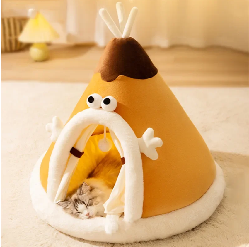 Ultimate plush cat tent bed, providing a cozy hideaway for feline friends to rest and play comfortably.
