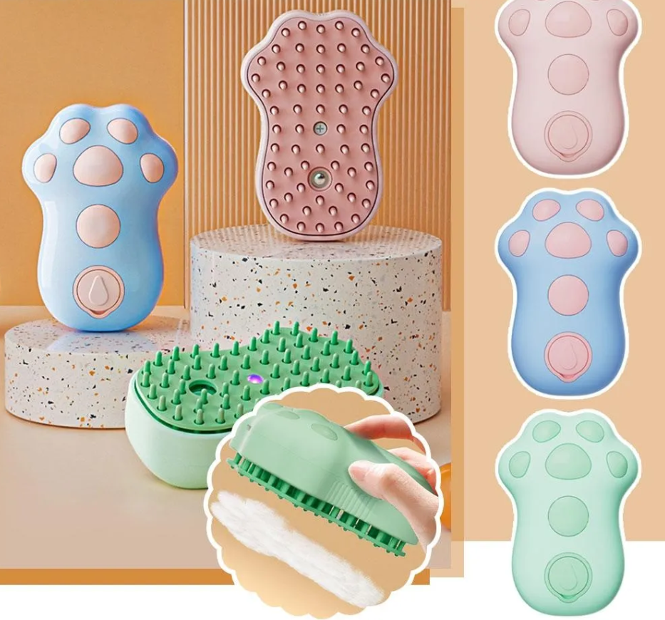 Efficient electric deshedding brush & shampoo applicator for healthy cat grooming.