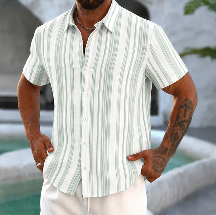 Comfortable men's casual striped button-up shirt. Relaxed fit design for effortless everyday style.