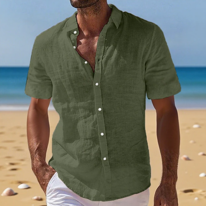 Lightweight men's relaxed fit summer shirt, short sleeve, perfect for travel & beach casual.