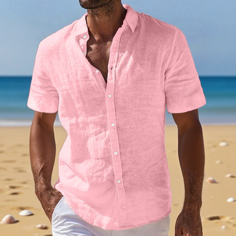 Fashionable men's relaxed short sleeve summer shirt, designed for stylish comfort in warm climates.