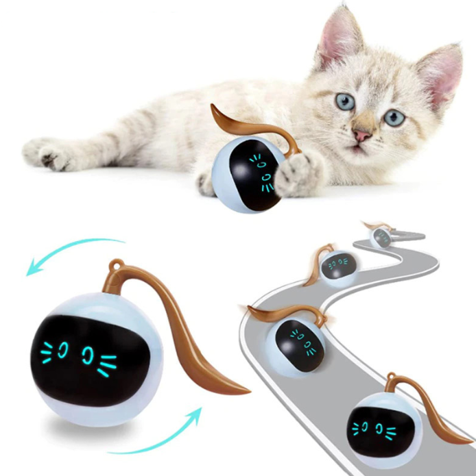 Interactive LED pet toy ball for cats, designed to stimulate play & encourage exercise.