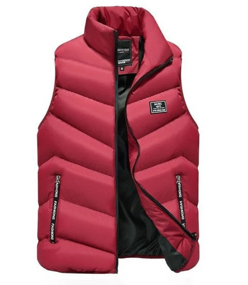 Men's sleek puffer vest, offering warmth and modern style as a layering casual outerwear jacket.