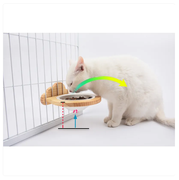 Space-saving wall-mounted cat feeding bowl. Elegant cloud design wooden frame for elevated pet dining.