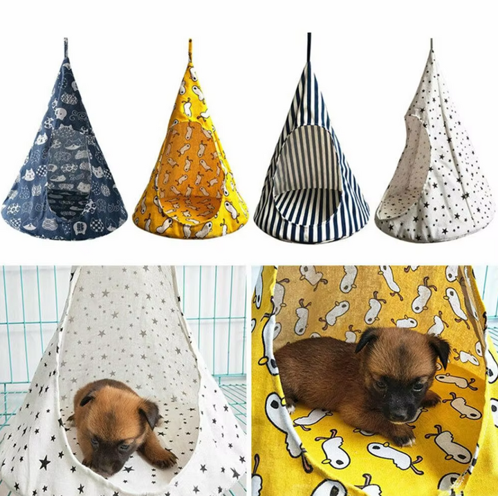 Soft cat hammock tent bed for a secure & comfortable pet nap experience.