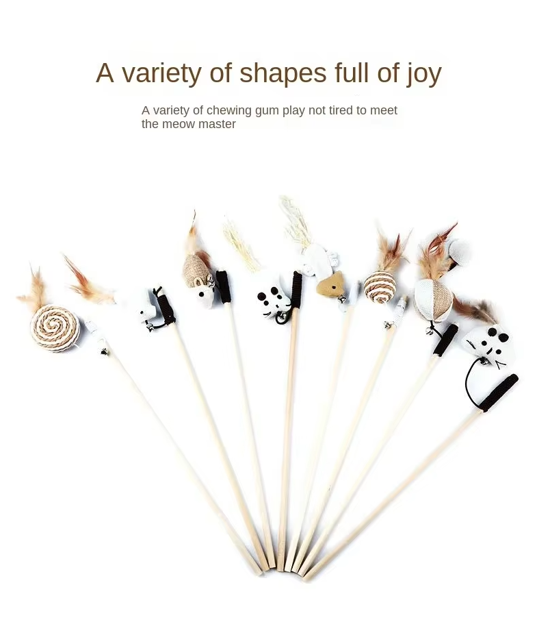 Pet enrichment cat toy with natural feathers & bells, perfect for indoor cat stimulation.