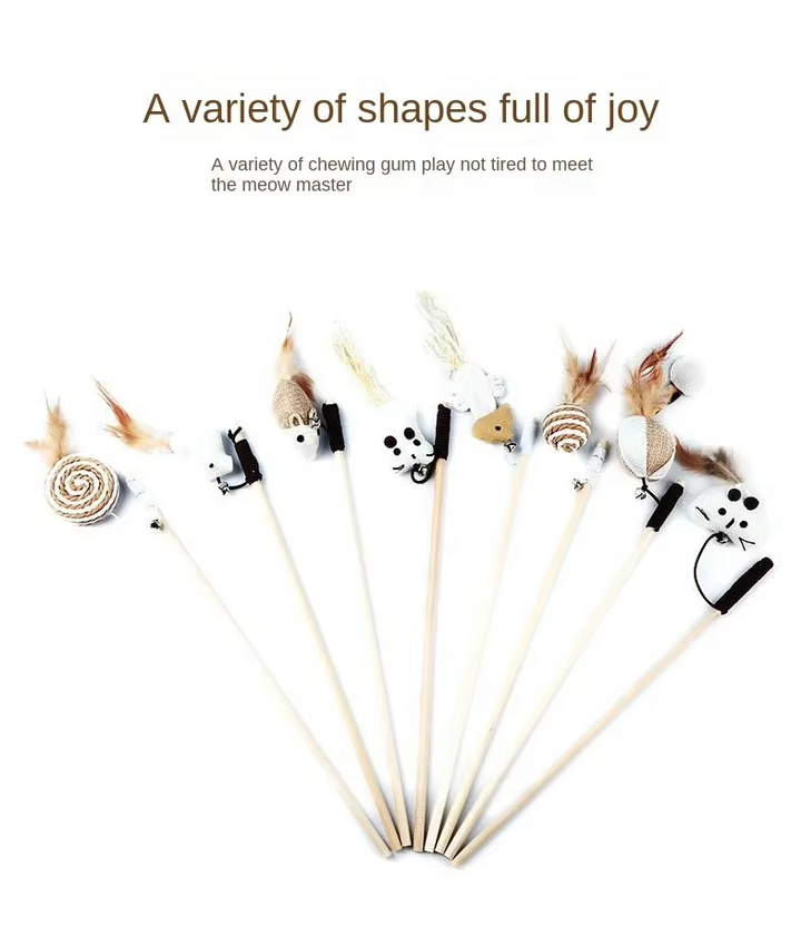 Pet enrichment cat toy with natural feathers & bells, perfect for indoor cat stimulation.