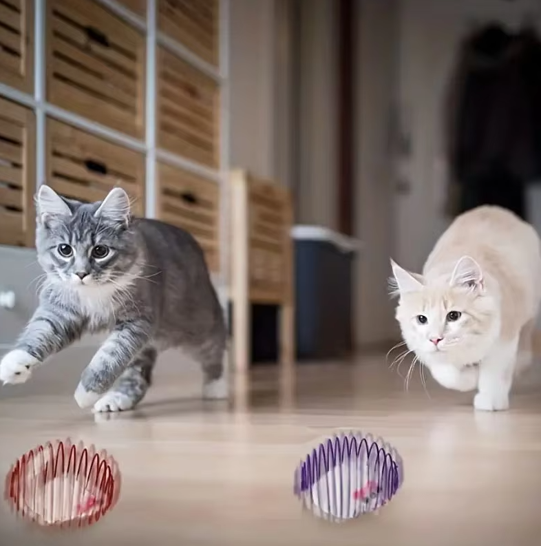 Durable 3-pack spiral mouse cat toys; interactive design for indoor hunting, exercise & pet enrichment.