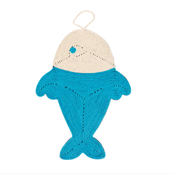 Keep cat claws healthy with this durable sisal scratching mat. Fish design pet toy protects furniture.