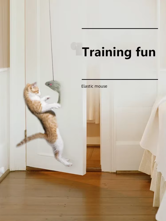 Interactive jumping mouse cat door toy for feline enrichment & active play. 3 pack.