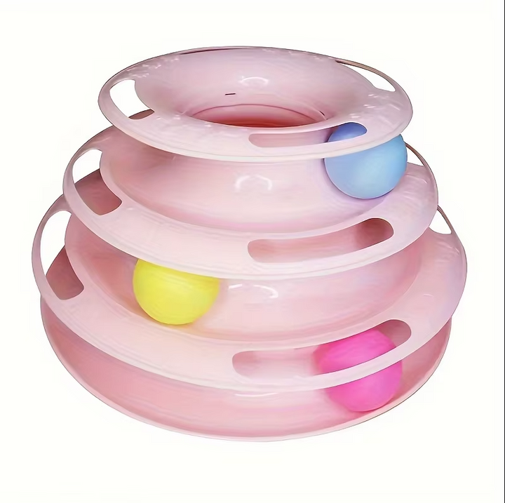 3-stage interactive cat play tower, a pet supply for feline enrichment, encouraging active play & mental stimulation.