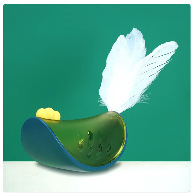 Engaging cat toy: rotating feathers & treat puzzle for feline enrichment. Perfect for active pets.