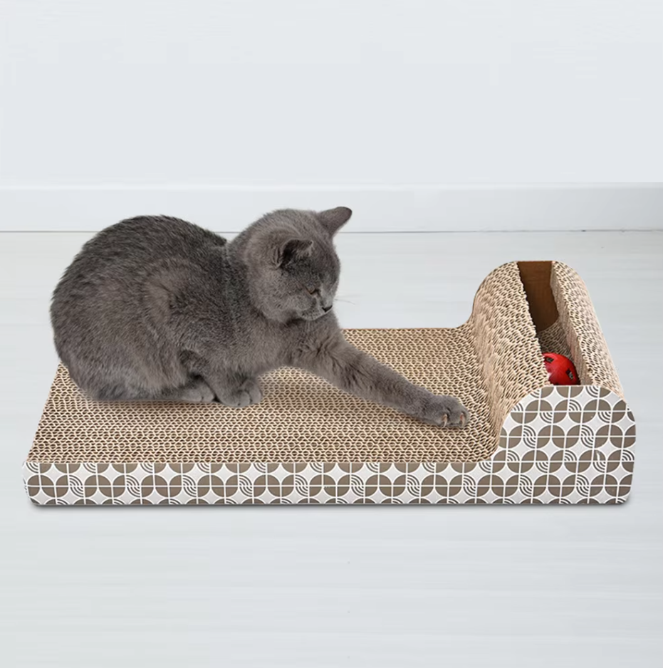 Durable sisal cat scratching mat with a fun toy protects furniture. Essential pet accessory.