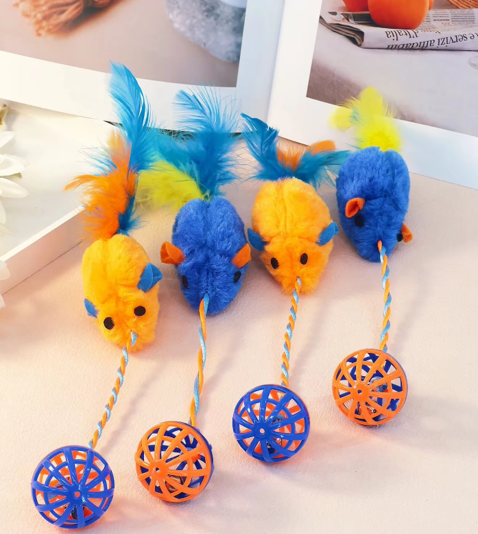 Adorable plush mice cat toys with realistic design for hunting & pouncing. Durable pet playtime fun.