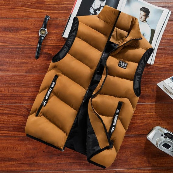Men's versatile puffer vest, offering warmth and casual style. A modern sleeveless outerwear jacket.