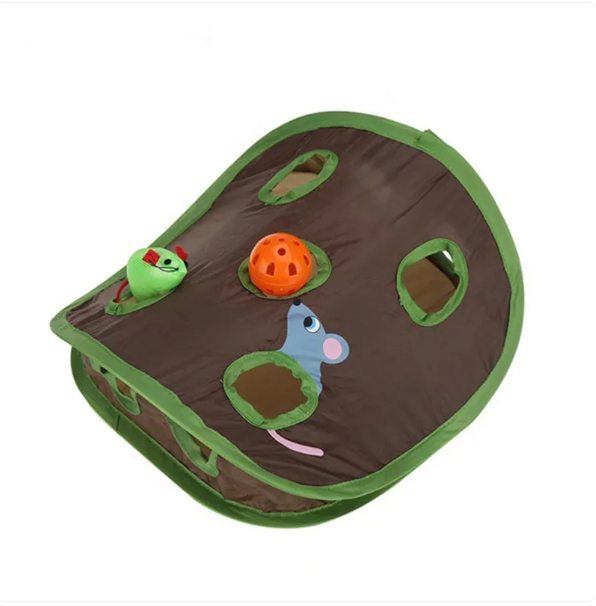 Interactive cat cave tent, a cozy green play space for active and resting felines.