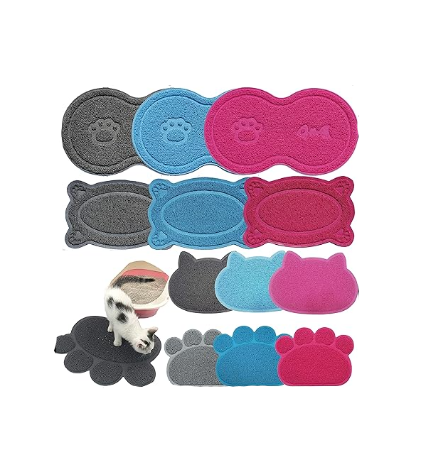 Cat paw-shaped litter mat in grey, designed to catch scattered litter & keep floors clean. Durable & easy to clean.